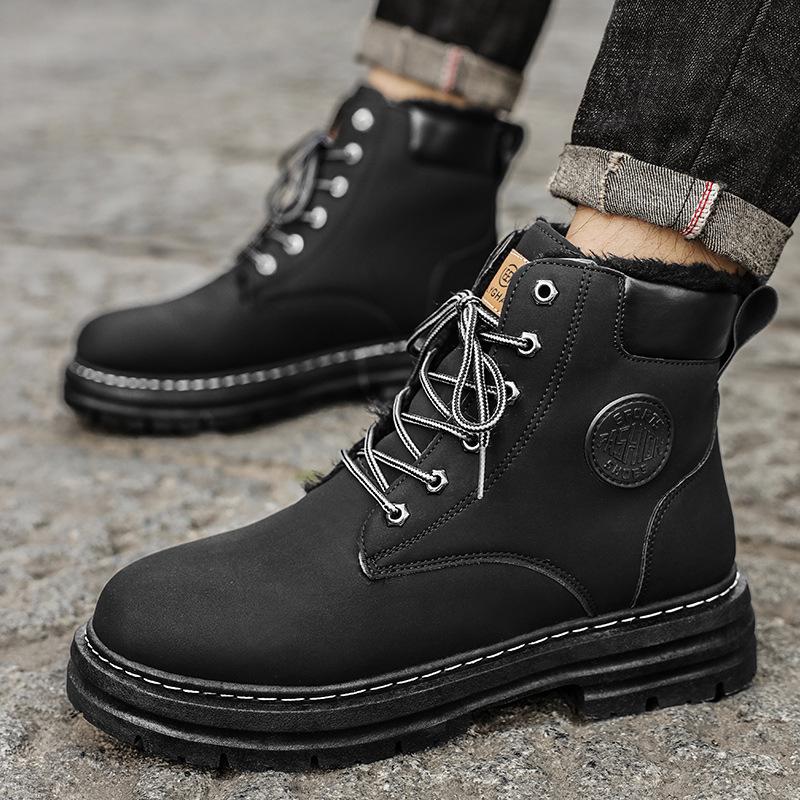 

2025 нове чоловіче взуття зима черевики Мартін британські черевики з ревеню на товстій підошві утеплені бавовняні черевики високі берці робоче модне взуття універсальне 44