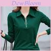 Women Long Sleeve Polo T Shirt With Splicing Design For Casual Office Wear