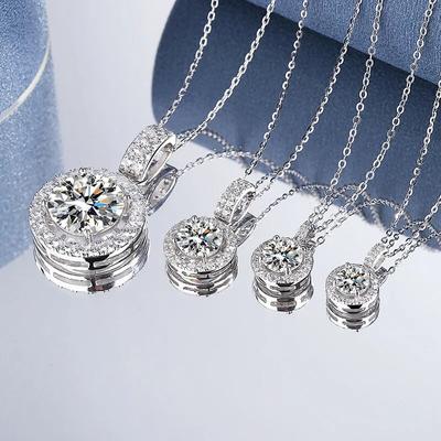 New D Color 1-5ct Real Moissanite Diamond Round Pendant Necklace Pure S925 Sterling Silver Fine Jewelry for Women PE025