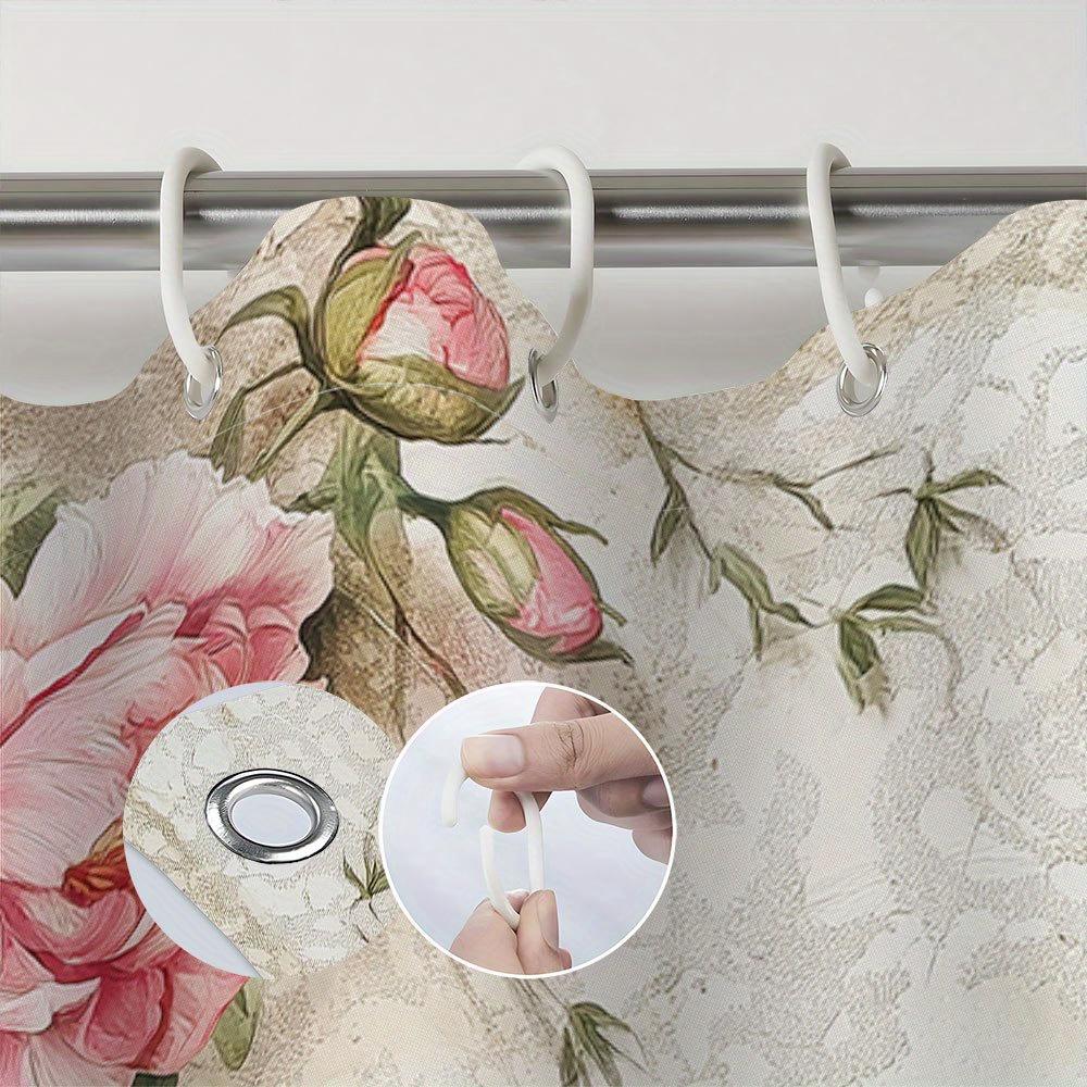 Vintage Roze Pioenroos Bloemen Douchegordijn Met 12 Haken Machine Wasbaar, Perfect Voor Moderne Esthetische Badkamer Douchegordijn