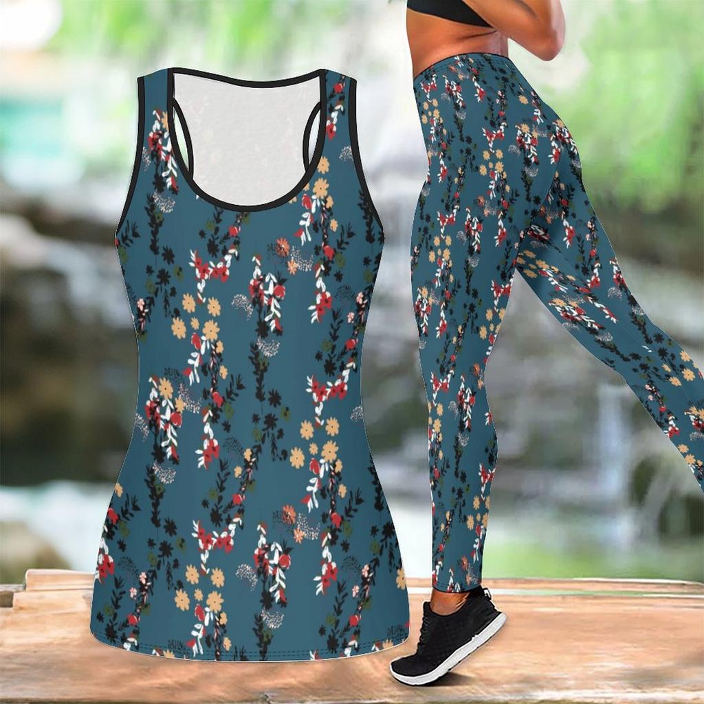 Geometry and Graffiti Pattern Print Yoga Outfit for Women Fashion Workout Leggings Fitness Sports Casual Yoga Set Sports Suit