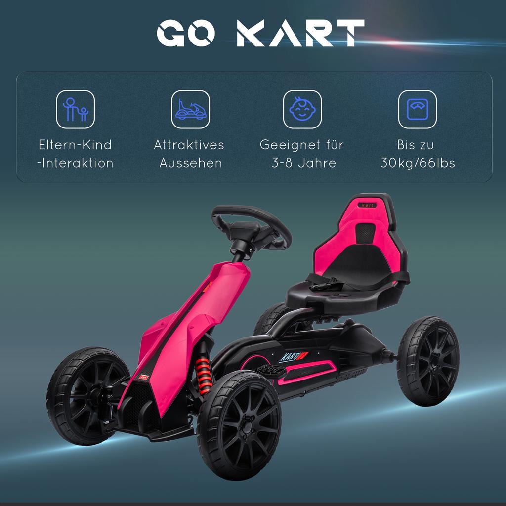 Kids Pedal Go Kart, with Adjustable Seat, EVA Wheels, Seat, Handbrake - Pink