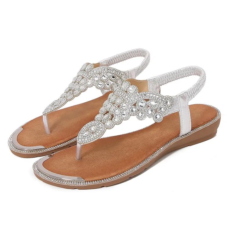 

Women Sandals Summer Fashion Platform Wedges Comfortable Elastic Band Non-slip Rhinestone Sandals Beach Shoes 42