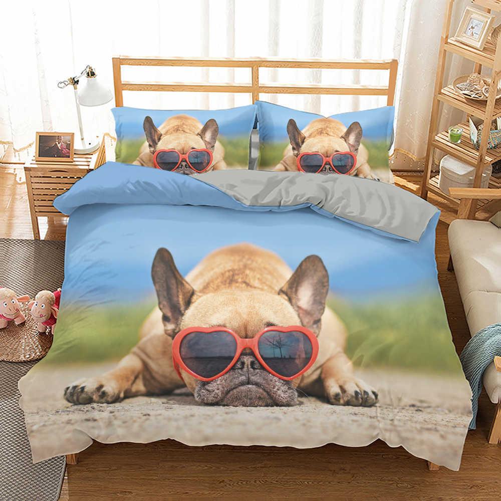French Bulldog Duvet Cover Set King Size Cute Puppy Animal Theme Bedding Set For Kids Teen 2/3Pcs Soft Comforter Cover