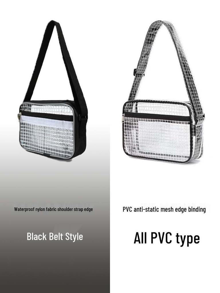 Transparent Anti-Static PVC Tool Bag - Dust-Free Cleanroom Crossbody/Shoulder Bag with Grid Storage