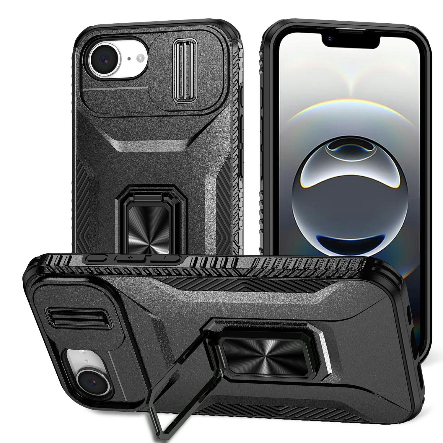 

For iPhone 16e Case Camshield Kickstand TPU+PC Anti-Slip Phone Cover Black