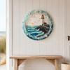 Textured Ocean Art for Home Lighthouse Sea Glass Wall Ornament, Hand Assembled Shells And Tumbled Entryway Seaside Focal Point Decor,