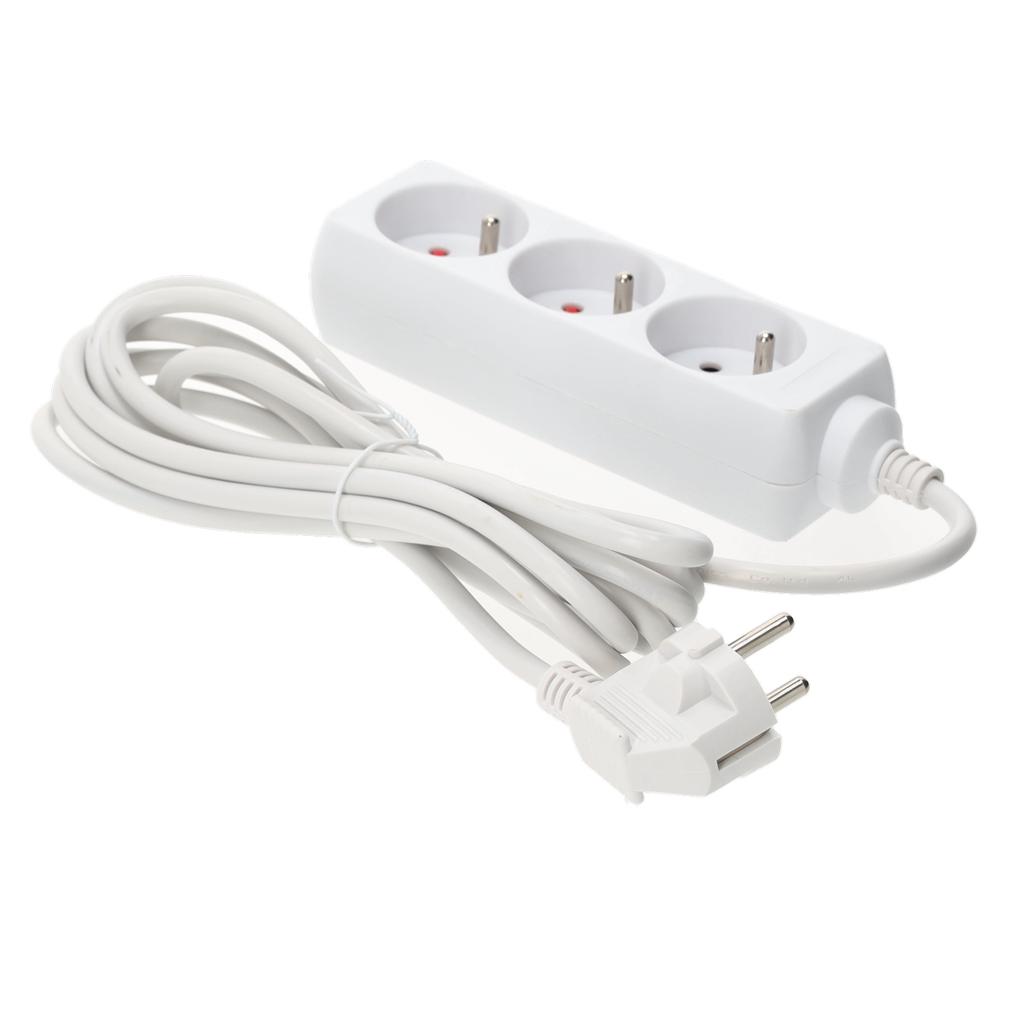 3-socket Extension Cord with Grounding, 3 , White