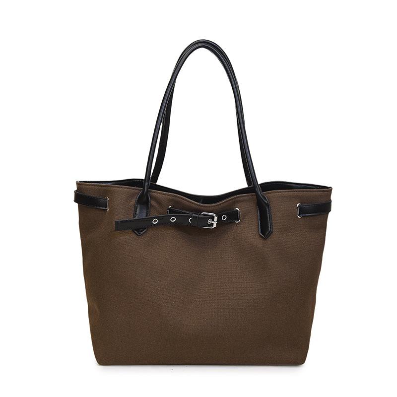 

Simple canvas tote bag large capacity belt buckle lazy style casual splicing contrasting color portable shoulder bag