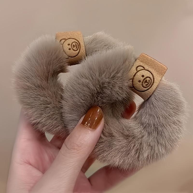 

2 шт. Завяжите хвостик, Зимняя плюшевая резинка для волос, Резинка для волос с плюшевым мишкой, Высокая эластичность, Прочная повязка на голову, Завяжите волосы резинкой 2Pcs