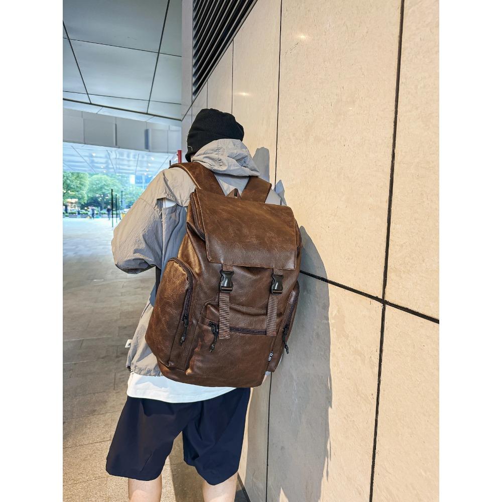 Casual Lightweight Backpack: Japanese-Korean Trendy Flip-Top Double-Shoulder Bag, Unisex Schoolbag with Large Capacity for Commu