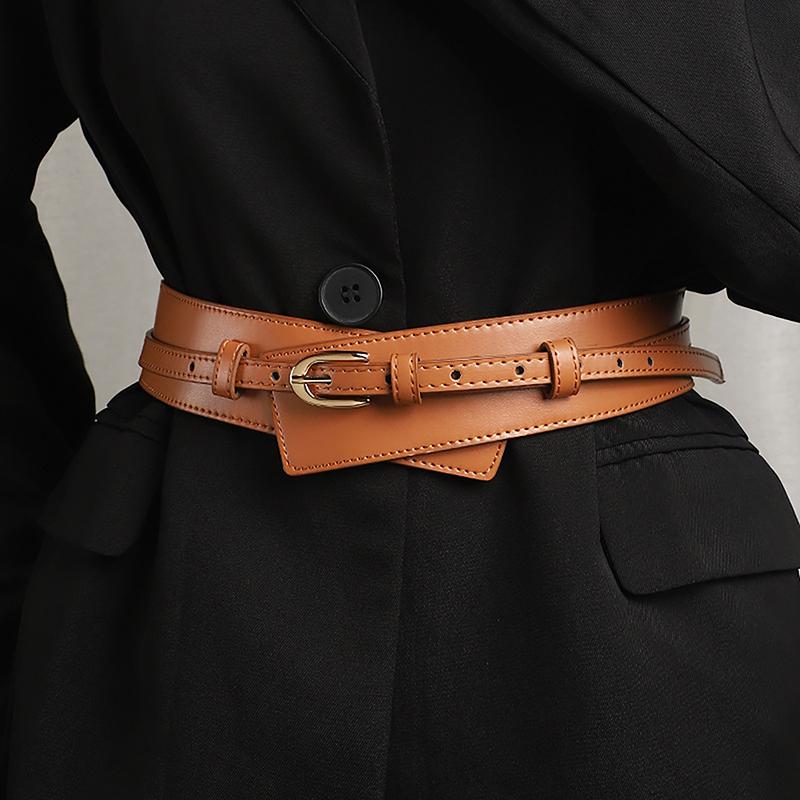 Simple Pu Leather Detachable Girdle  Pin Buckle Wide Waistband Vintage Coat Dress Belt For Women Clothes Decoration