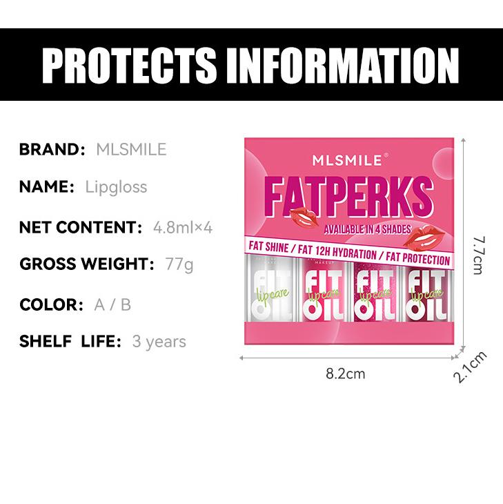 4 Stück/Set Lip Glaze Mirror Lippenstift Langanhaltender feuchtigkeitsspendender flüssiger Lippenstift Wasserdicht Antihaft-Becher Transparenter Lipgloss Lippenöl Lippen Make-up