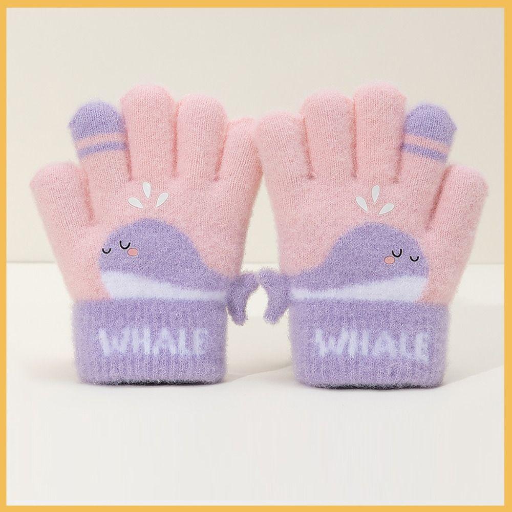 Warm Plush Winter Knitted Gloves Cute Whale Kids Gloves Cartoon Five-finger Gloves  Boys Girls