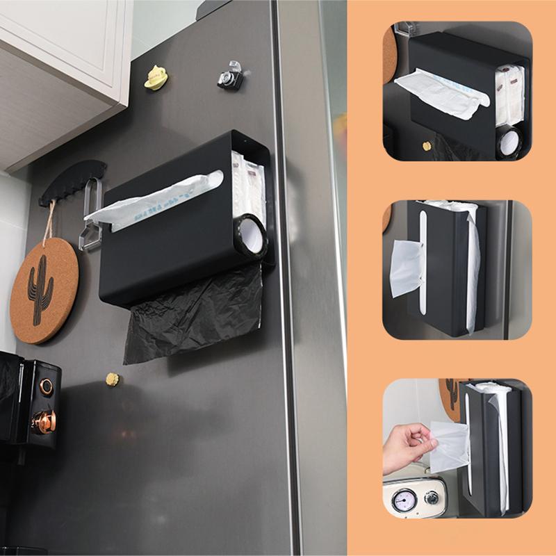 

Magnetic Punching-Free Kitchen Tissue Paper Dispenser Carbon Steel Trash Bag Holder Storage Box White