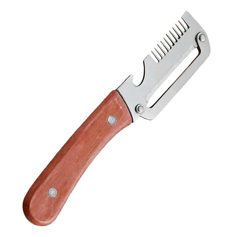 Pelador de Verduras de Acero Inoxidable 3 en 1 con Mango de Madera Herramienta de Cocina Versátil para Pelar Rallar Para Fruta Verdura Piel