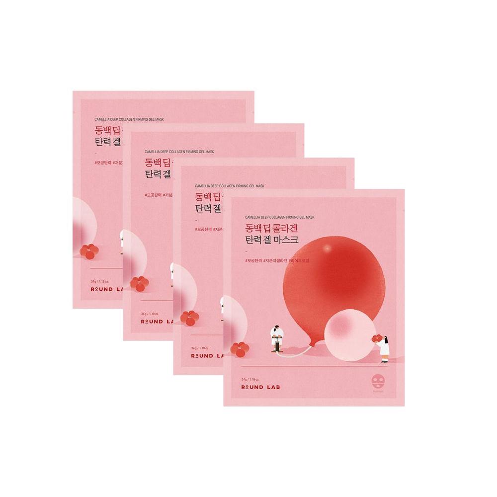 [korean Mask Set] ROUND LAB | Camellia Deep Collagen Firming Gel Mask 34g (4 Sheets) | Elasticity Boosting Mask