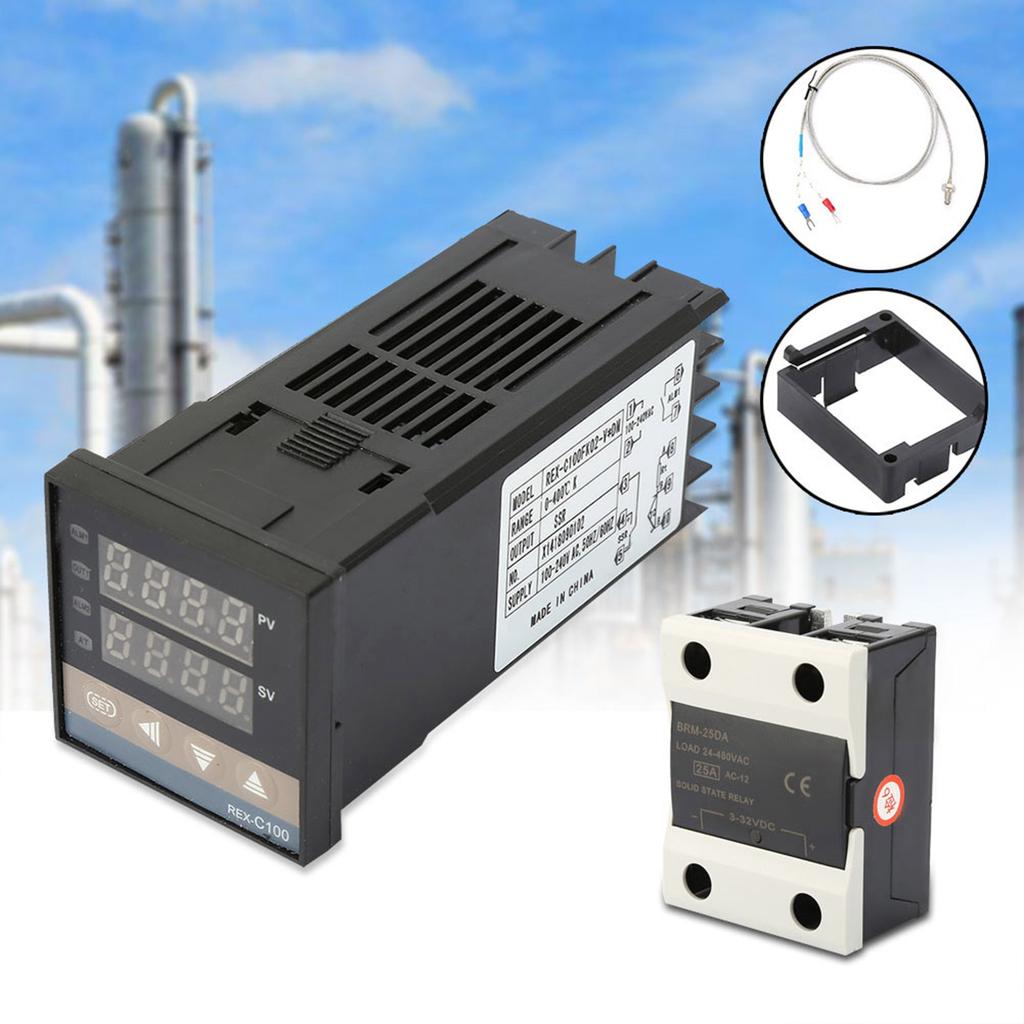 AC Digital PIDTemperature Controller Kits 0‑400 celsius + 25A SSR + 1m M6 K Type Thermocouple