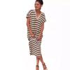 Summer Dress Women's V-neck Striped Low-slit Lapel Long Sweater