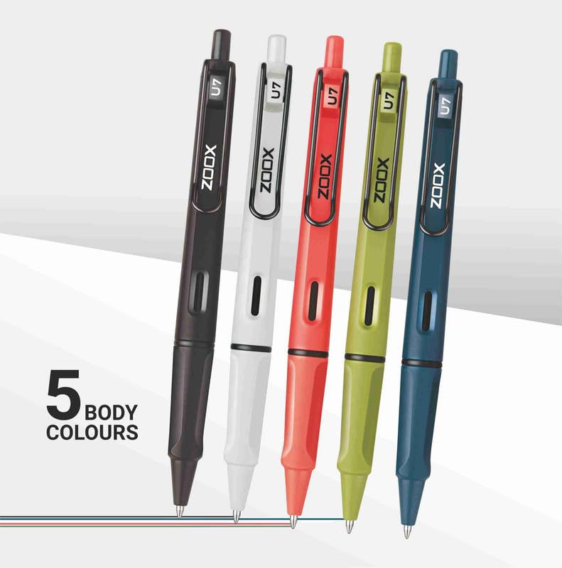 Flair Zoox U7 Roller Gel Pens Pack Of 6 Blue Ink With Spring Wire Clip Matt Body Smooth Writing For Office School Use