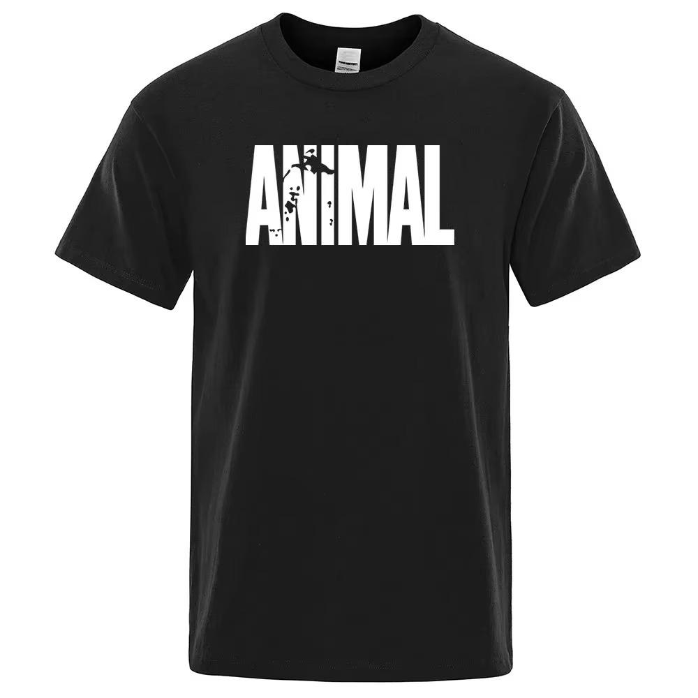Fashion ANIMAL Letter Print Men T-Shirts Street Funny Short Sleeves Loose Oversized T Shirt O-Neck Breathable Cotton Clothing