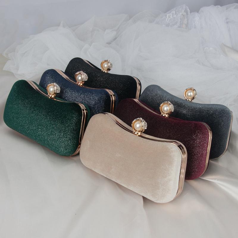 Navy Blue Party Bag Woman Velet Pearl Hasp Clutch Purse Luxury Designer Handbags Famous Cross Body Bag for Women Flannel Wallet