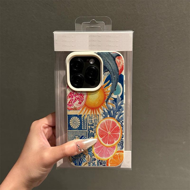 Custodia per telefono con motivo Oceano Arancione, adatta per telefoni serie iPhone 17, 16, 15, Plus, Pro, Max - ideale per l'uso come regalo