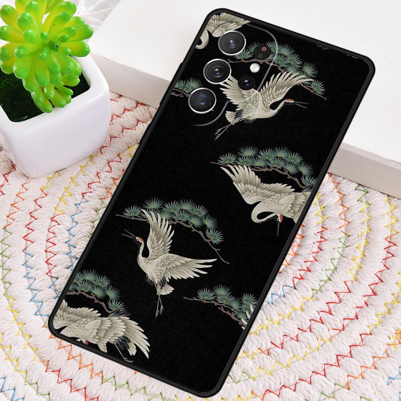 Japanese Cranes Art Silicone Phone Case For Samsung Galaxy note 10 pro S26 S25 S24 S23 S22 S21 Plus S25Ultra Capa Cover