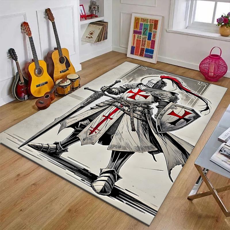 Cross Templars Knight Polyester Carpet, Soft Indoor Mat for Office Chair, Living Room, Computer Desk - Decorative Home Office Rug Design