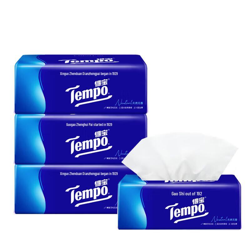 Tempo Unscented 4-Ply Facial Tissues, 64 x 90 Pulls Soft Packs