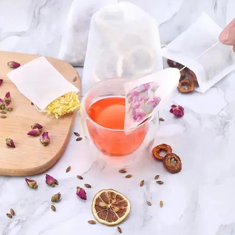100pcs Disposable Tea Bags Filter Bags for Tea Infuser with String Heal Seal Food Grade Non-woven Fabric Spice Filters Teabags