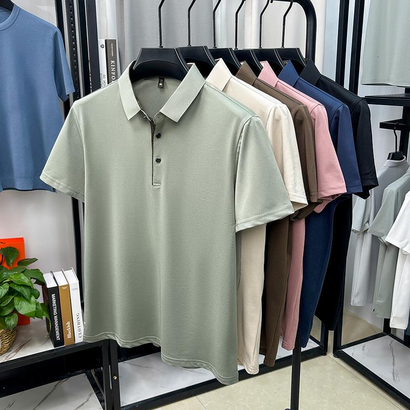 Luxury Ice Silk Short Sleeve Polo Shirt Men Summer Breathable Casual Lapel T-shirt High-quality Solid Color Korean Trendy Top
