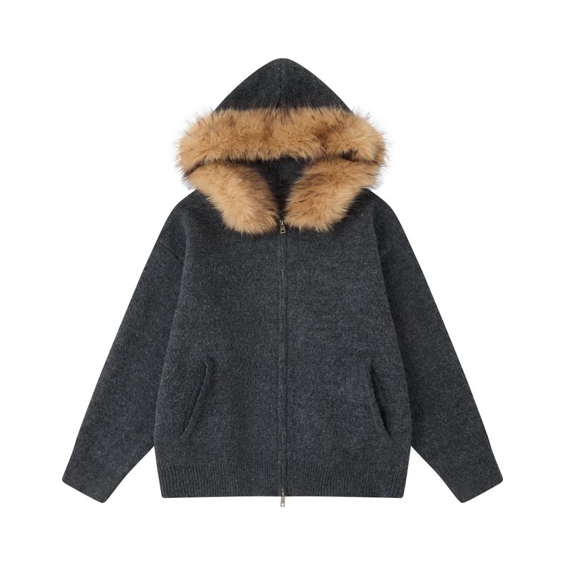 Dream Made American Style Detachable Fur Collar Hooded Cardigan Sweater Jacket Men's Autumn and Winter Couple Knitwear