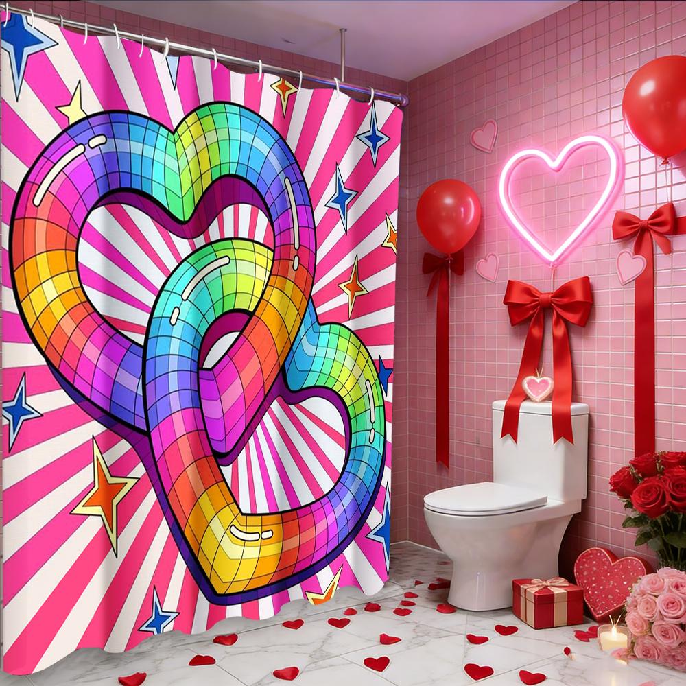 Tenda da doccia a forma di cuore d'amore e rosa per San Valentino, tenda da bagno impermeabile con 12 ganci, decorazione per la casa a forma di pesce