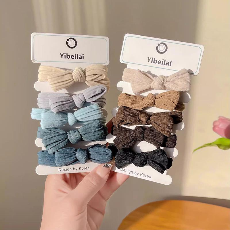 5/10Pcs Simple Bow Hair Ropes Colorful Elastic Traceless Ponytail Rubber Band For Women Girls Cute  Hair Accessories