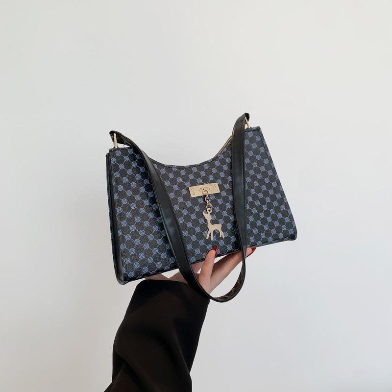 

Популярный нишевый дизайн, женская сумка через плечо 2024 года, весна, новый, с принтом, простая сумка через плечо, модная фактурная клетчатая сумка чёрный