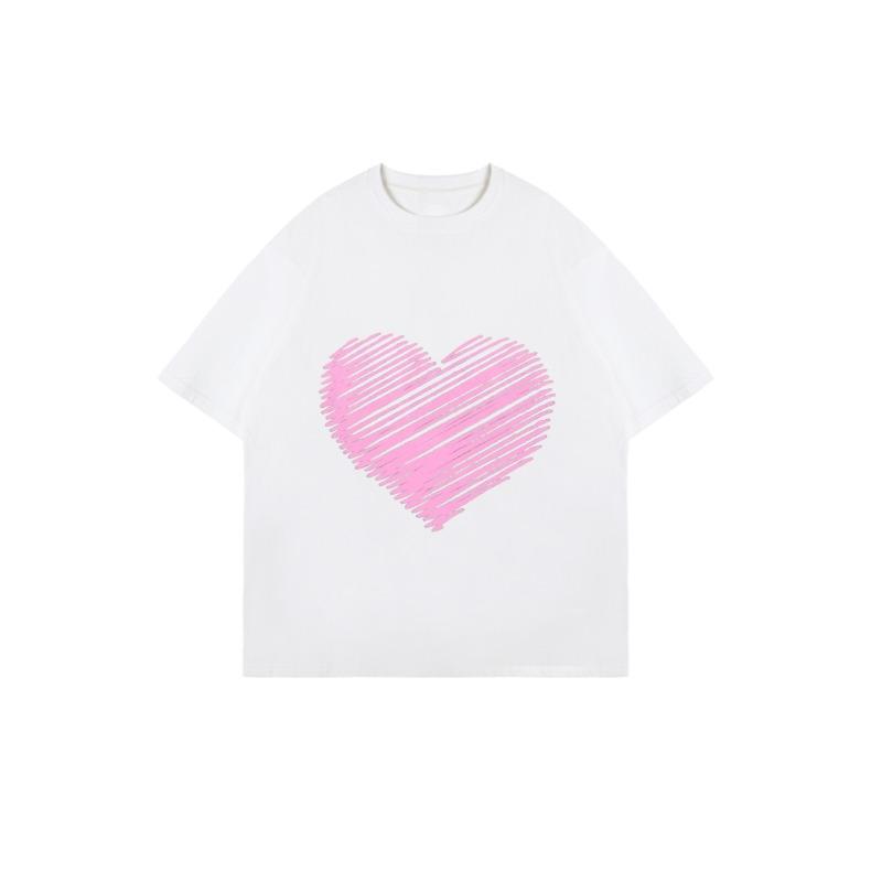 Oversized T Shirt Black Pink Heart Print Casual Wear For Women Summer Outfit Street Style Fashion Top