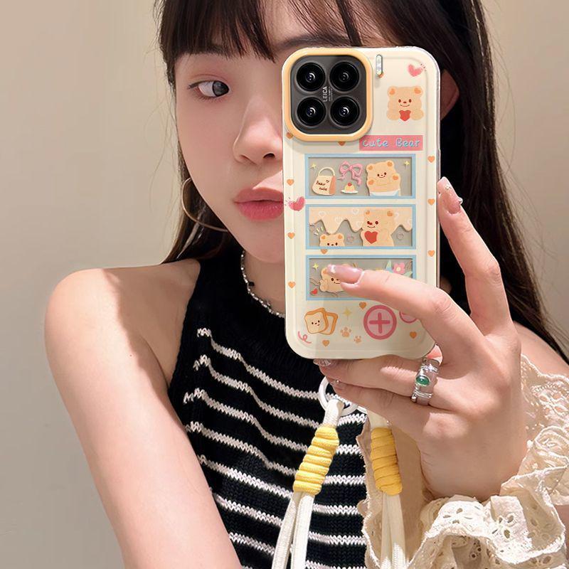 Xiaomi 17 Pro Max Silicone Phone Case with Lanyard - Pudding Bear Design