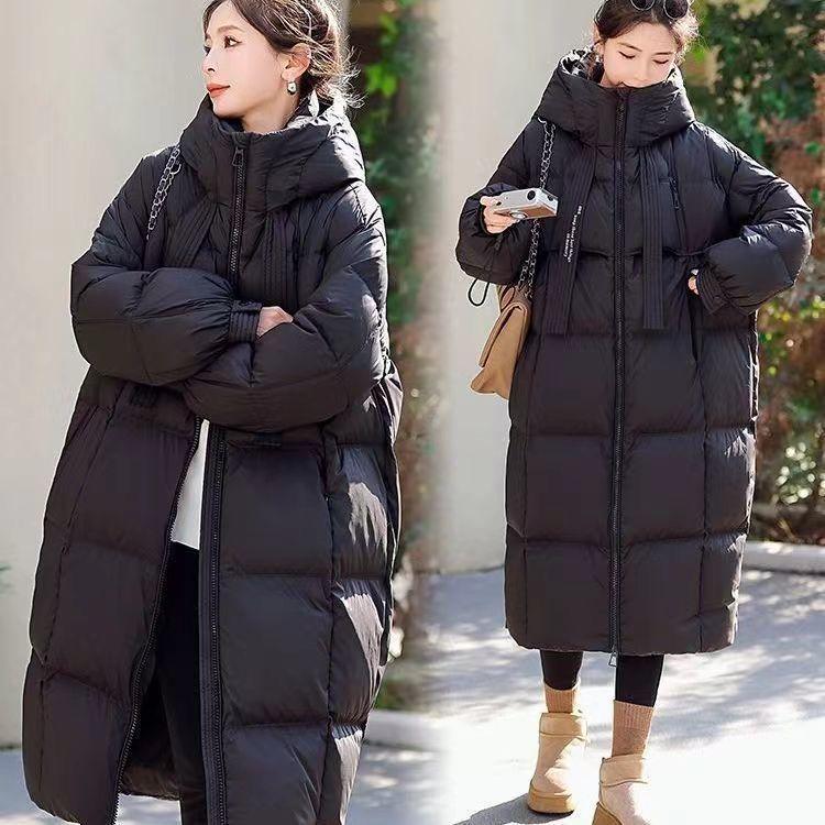 Lange Daunen-Baumwolljacke Winter Baumwolljacke Locker Knielanger Mantel Gepolsterte Jacke Dicke Baumwolljacke