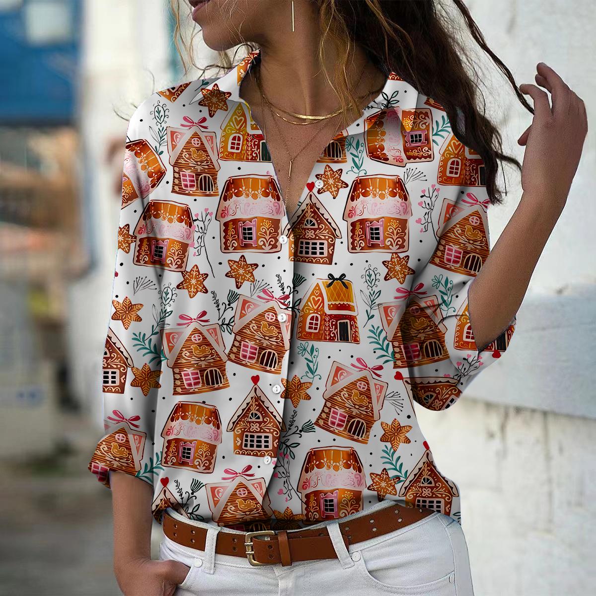 

Жіноча блузка з принтом різнокольорових листя, весна, осінь, жіночі офісні сорочки з відкладним коміром на ґудзиках 3XL дубильна кора