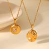 8-pointed star moon diamond-encrusted magnetic photo locket pendant stainless steel necklace, premium clavicle chain jewelry