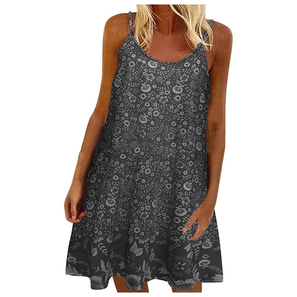 Women's Fashion Retro Multicolor Printed Loose Pullover Suspender Dress