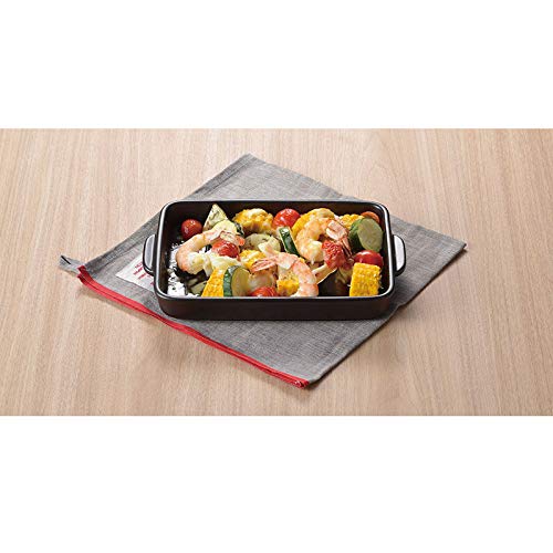 SENTO SENGA Heat-Resistant Cooking Plate/Grill Plate with Lid, 26cm Wide, Ceramic, Suitable for Direct Flame, Microwave, and Oven, Black, Stylish, Ban