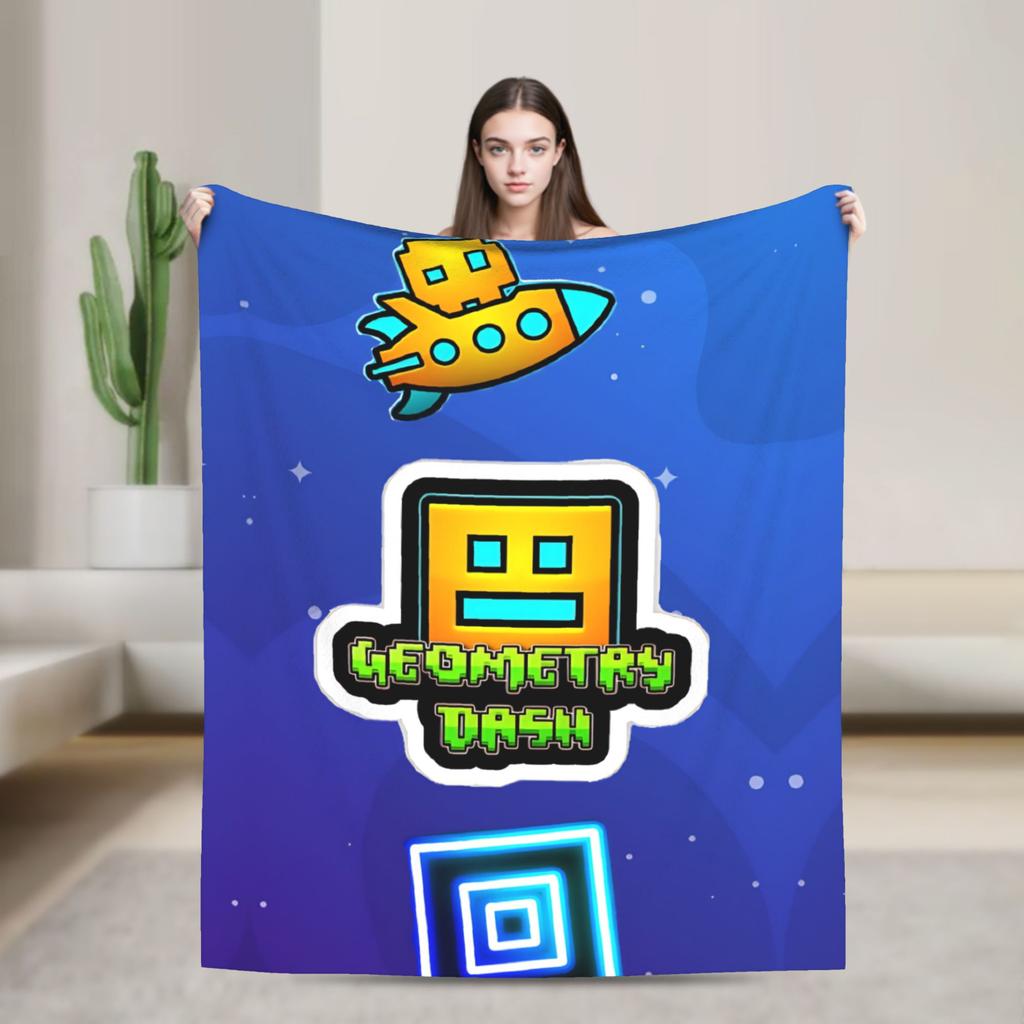 Giochi Geometry Dash Coperta Copripiumino Coperta Plaid in Peluche Decorazione da Viaggio in Aereo Coperta da Letto Calda Ultra-Morbida