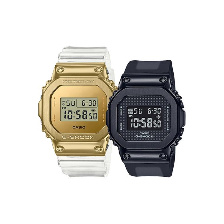 CASIO Unisex Pair Table Series Gold Watch GM-S5600SB-1PR+GM-5600SG-9PR Regular Watch Box