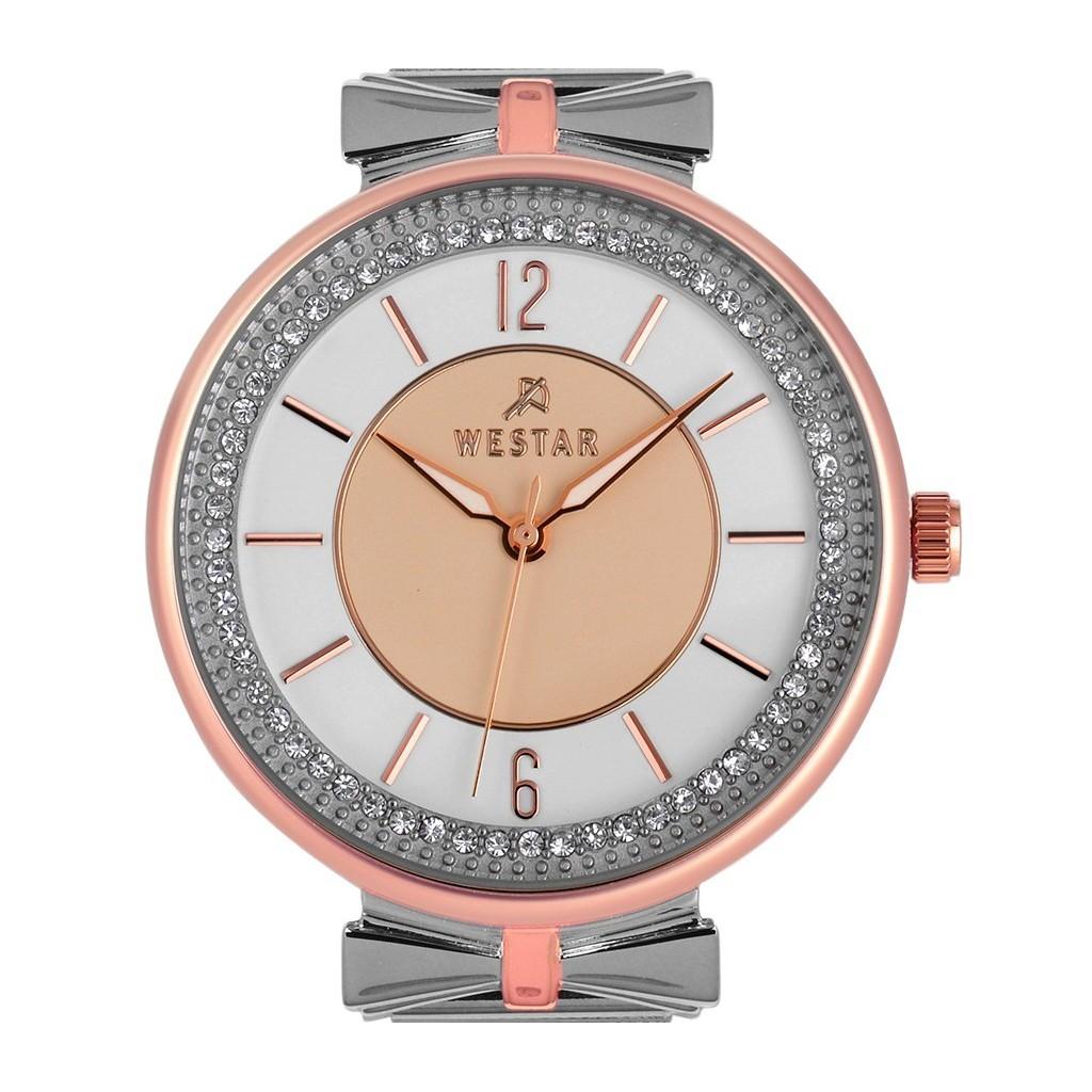 Westar Zing Crystal Accents Stainless Steel Mesh Gold And Silver Dial Quartz 00130SPN601 Womens Watch