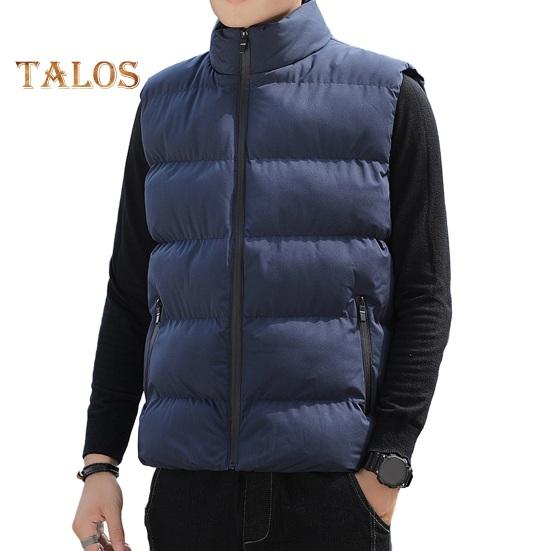 Чоловічий бавовняний жилет, осінь-зима, трикотажний комір без рукавів і застібка-блискавка, з кишенями, однотонне потовщене стьобане жилетне пальто