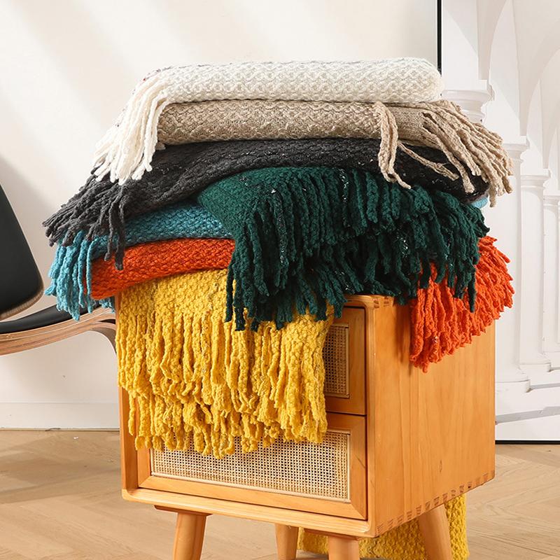 Knitted Blanket Colored Yarn Embellish Air Condition Office Nap Travel Throw Blankets Bedspread for Bed Sofa Decor Sofa Blankets