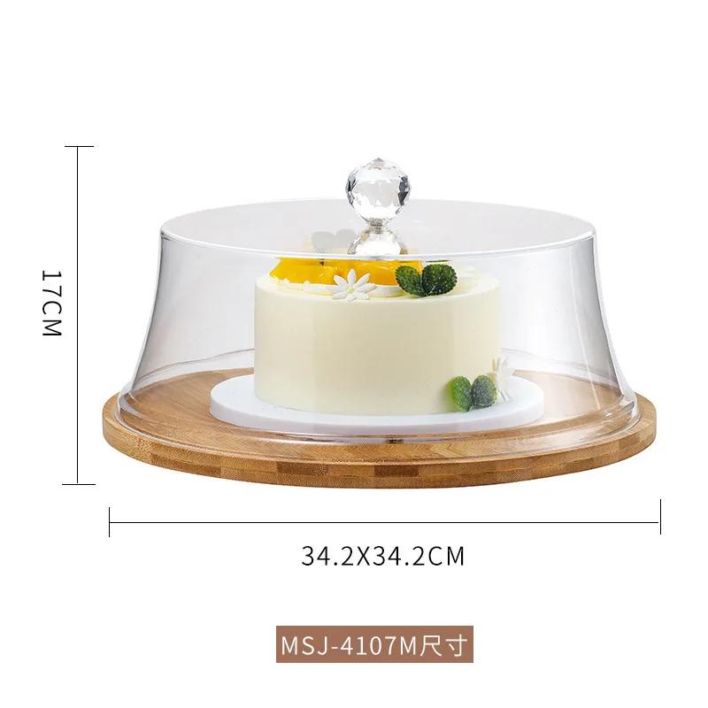 Cake Stand Wooden Pallets Acrylic Cake Lid Transparent Dust Cover Cake Pan Display Stand Dim Sum Dish Snack Tray Fruit Plate