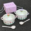ins Tulip Ceramic Instant Noodle Bowl with Lid Student Dormitory Snail Powder Bowl for Girls Birthday Gift Box